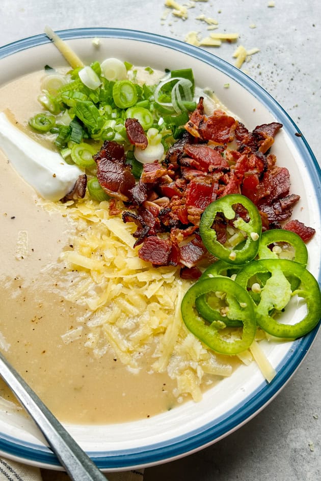 Quick and Easy Loaded Potato Soup with all the toppings