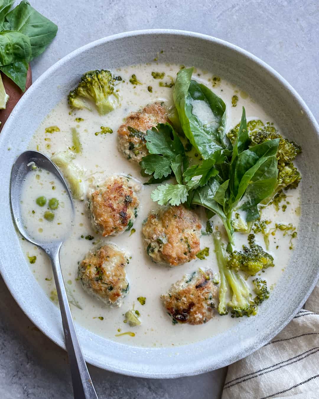 Green Coconut Curry Soup Ginger Scallion Chicken Meatballs Primal Gourmet Paleo Whole30