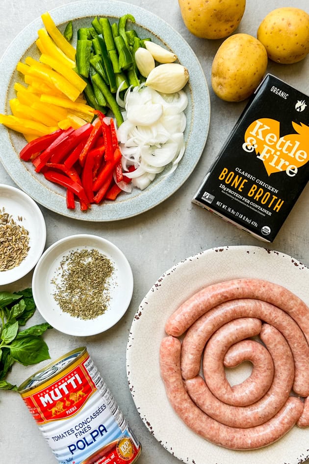 ingredients for sausage and peppers soup