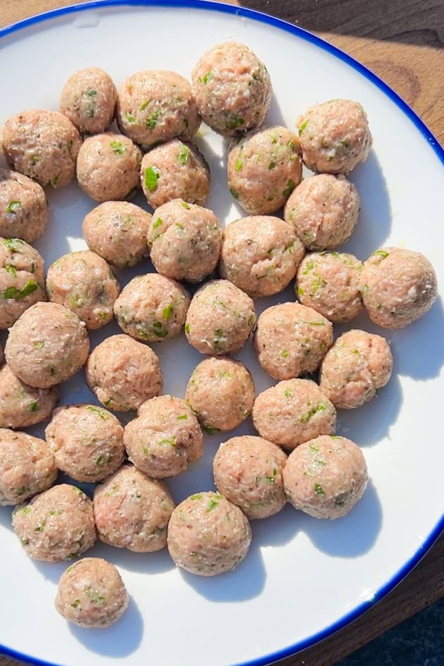 uncooked turkey meatballs on a plate